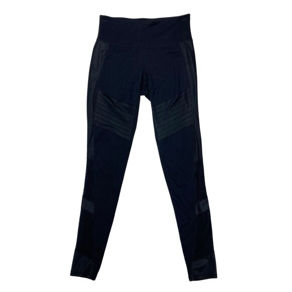Athleta Leggings Women XS Black Powerful Gleam Hi Rise Mesh Moto Workout Stretch - Picture 2 of 13